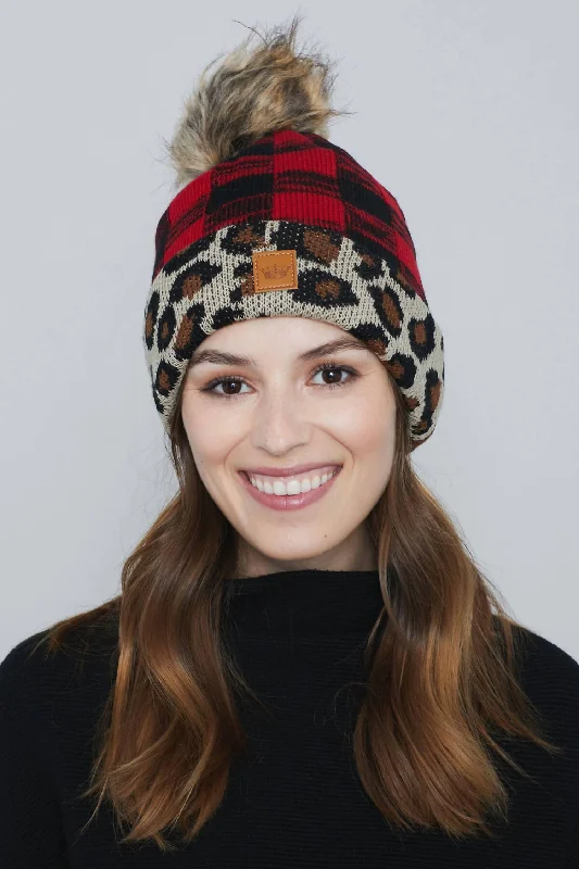 Buffalo Beanie With Leopard Trim In Red