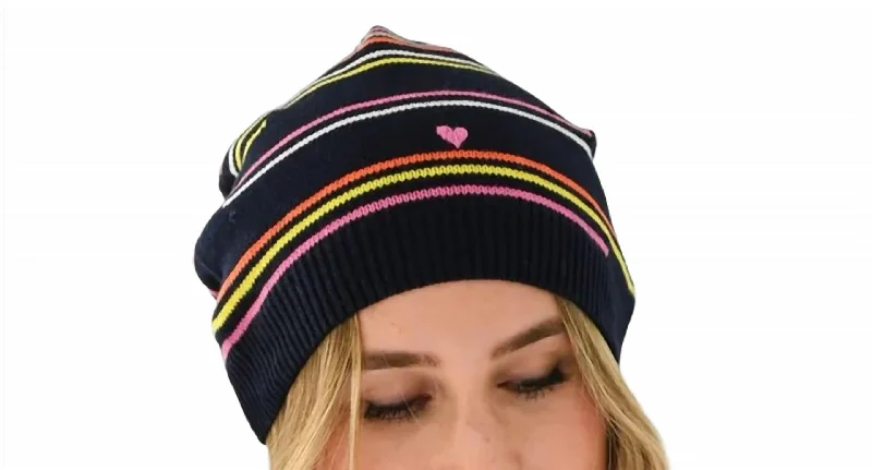 Edited Stripe Beanie Hat In Indigo