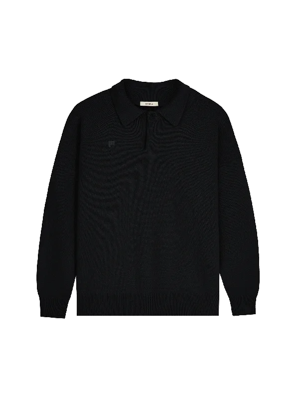 Womens Recycled Cashmere Polo Sweater—black