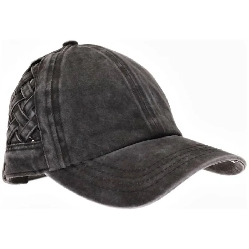 Women's Basket Woven Criss Cross Pony Cap In Black