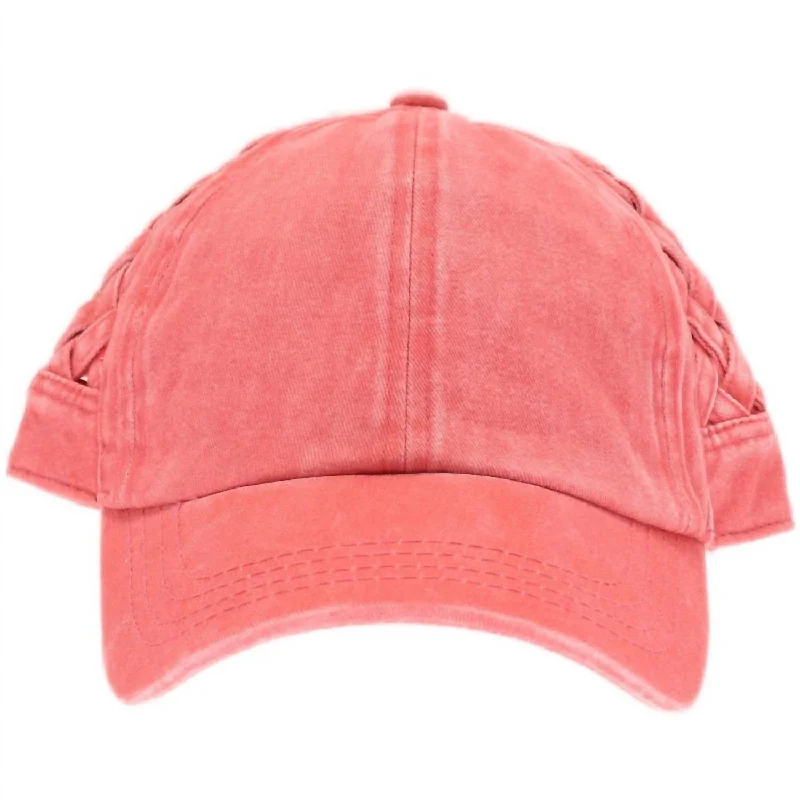 Women's Basket Woven Criss Cross Pony Cap In Coral