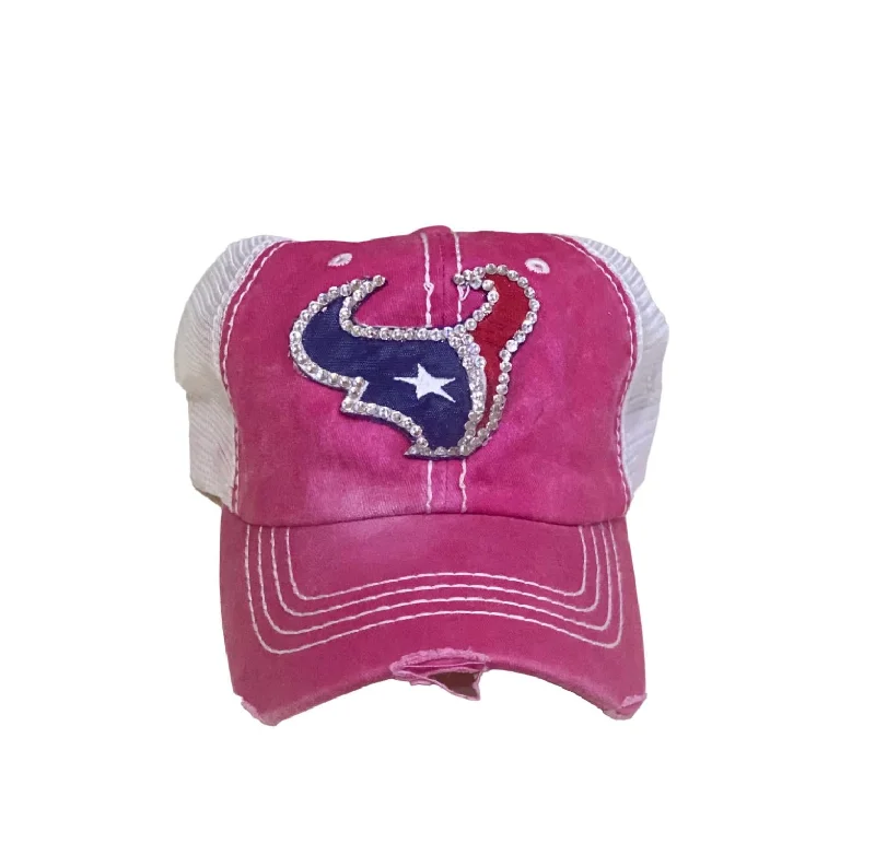 Women's Distressed Houston Texan Trucker Cap In Red