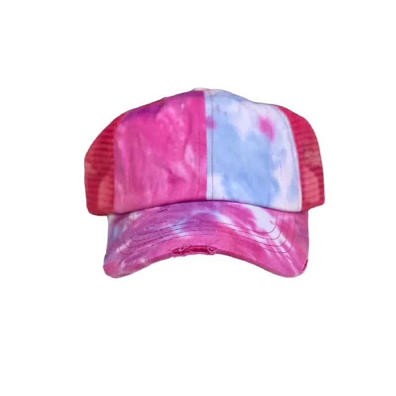 Women's Tie Dye Criss Cross Mesh Cap In Hot Pink