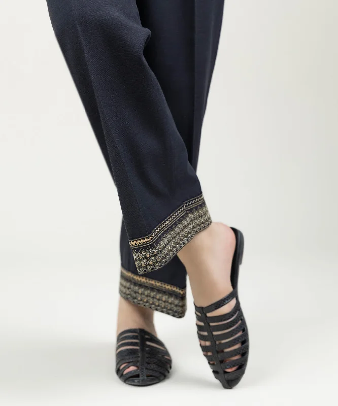 Embroidered Linen Straight Pants