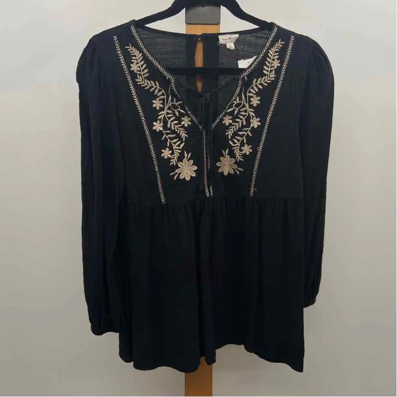 Hem & Thread Women's Size S Black Embroidered Long Sleeve Shirt