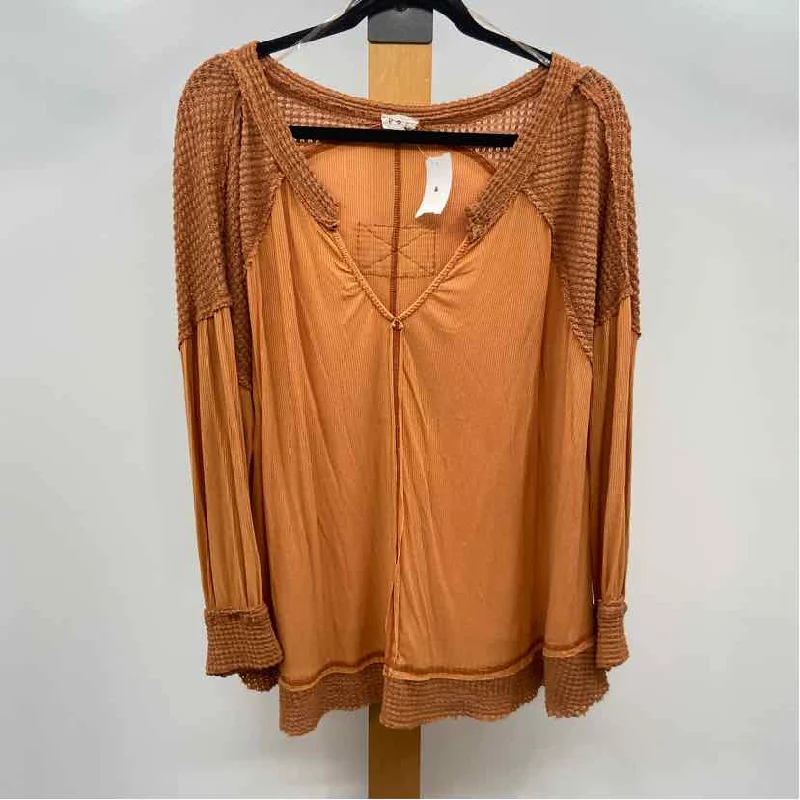 POL Women's Size L Orange Solid Long Sleeve Shirt