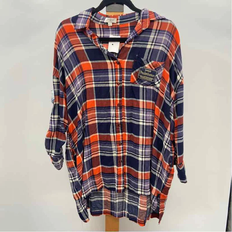 Umgee Women's Size S Orange Plaid Long Sleeve Shirt