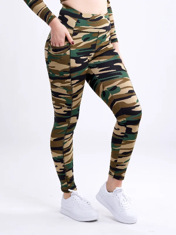 High-Waisted Tactical Outdoor Leggings with Side Cargo Pockets