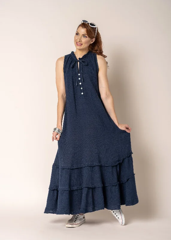 Lyla Linen Dress in Navy