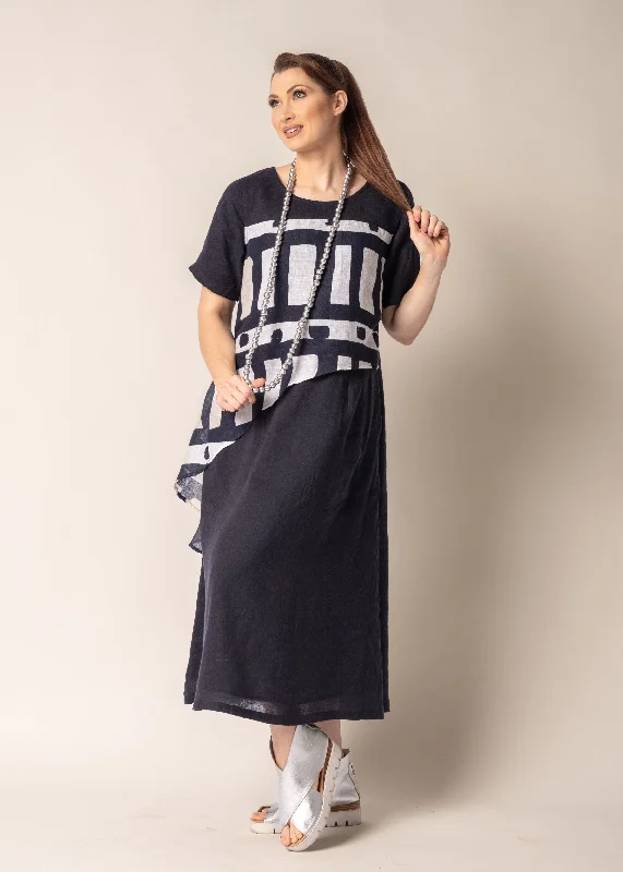 Solara Linen Dress in Navy