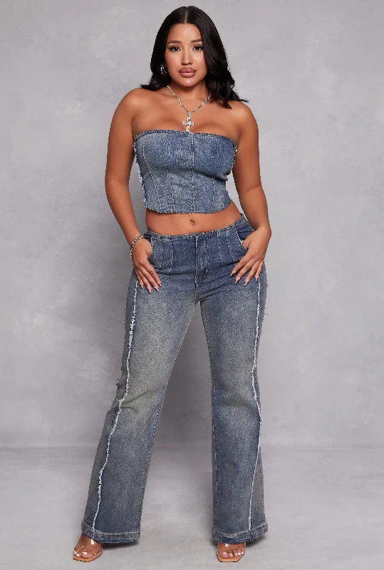 Frayed Trim Wide Leg Jeans