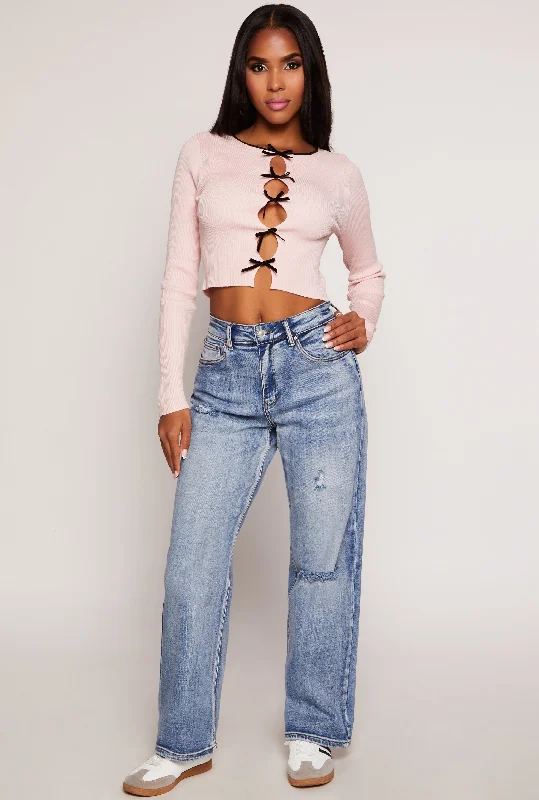 WAX Distressed Loose Fit Wide Leg Jeans