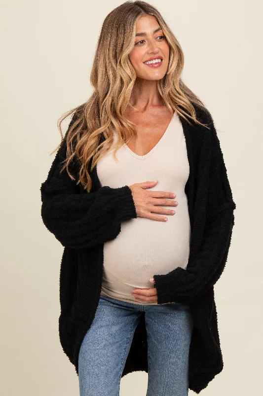 Black Chunky Knit Dolman Maternity Cardigan