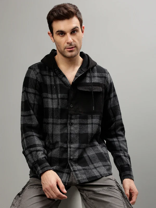 Iconic Black Fashion Checked Regular Fit Shirt