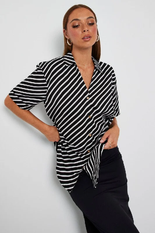 Black Stripe Shirt Short Sleeve