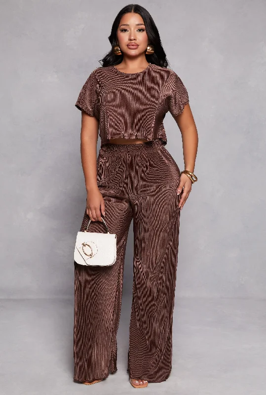 Plisse Wide Leg Pants