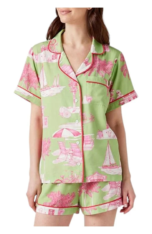 Florida Toile Pajama Set In Green