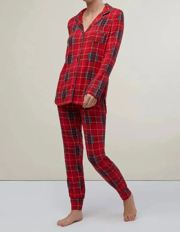 Jersey Pajama Set In Red Plaid