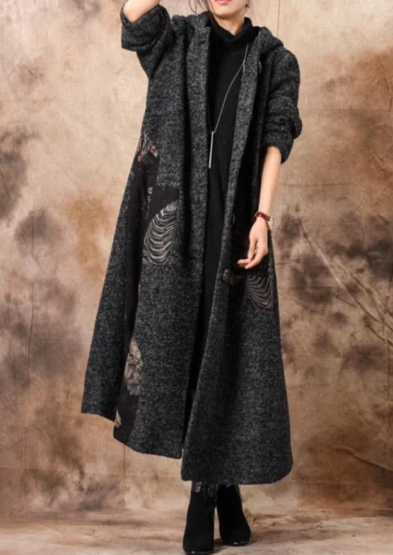 Luxury Gray Woolen Coats Trendy Plus Size Patchwork Hooded Women Coats