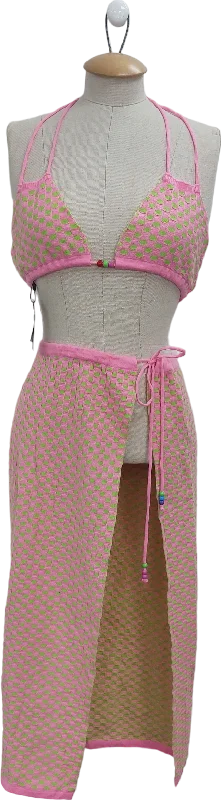 PrettyLittleThing Pink Knitted Sarong And Bead Detail Top UK S