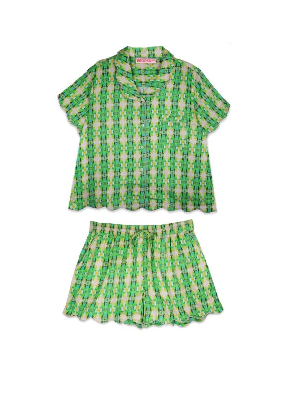 Scalloped Pajama Set In Green