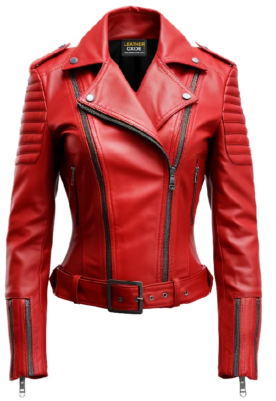 Women Red Leather Jacket