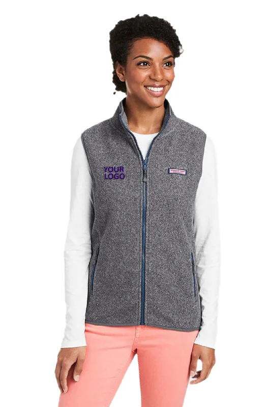 Vineyard Vines Custom Ladies Harbor Fleece Vests, Charcoal Heather