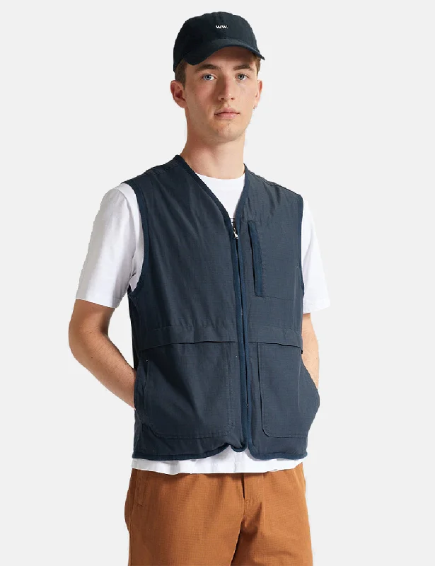 Wood Wood Victor Crispy Check Vest - Navy